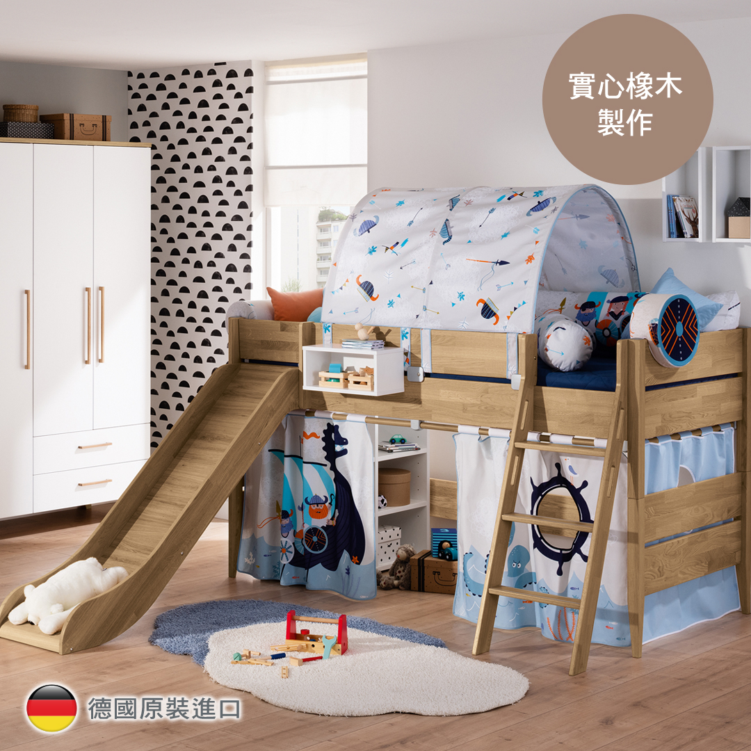 德國原裝進口 兒童遊戲床-Sten Oak Play Bed 120 兒童遊戲床 - 橡木90 x200 (長210/ 寬135 / 高121) cm  ▶70A014